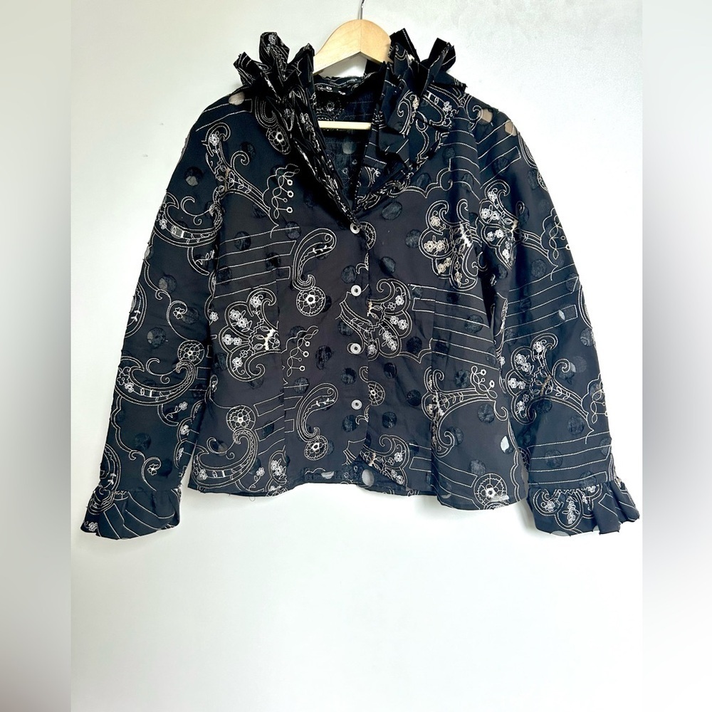 Samuel Dong  Ruffled neck Button Jacket Artsy Textured Blouse - Picture 2 of 11